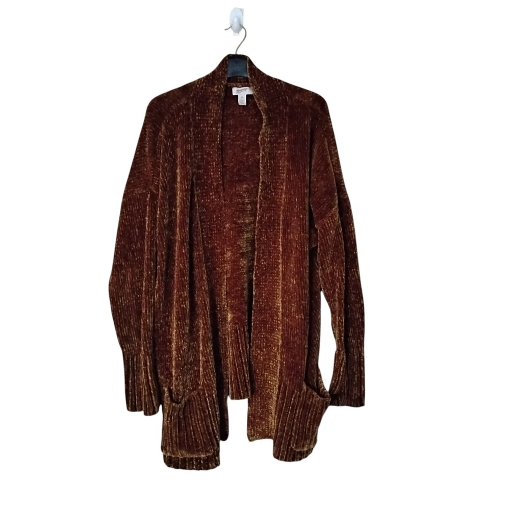 Arizona Jean Co Chenille Cardigan Sweater XXL Rust Brown Open Front Pockets
